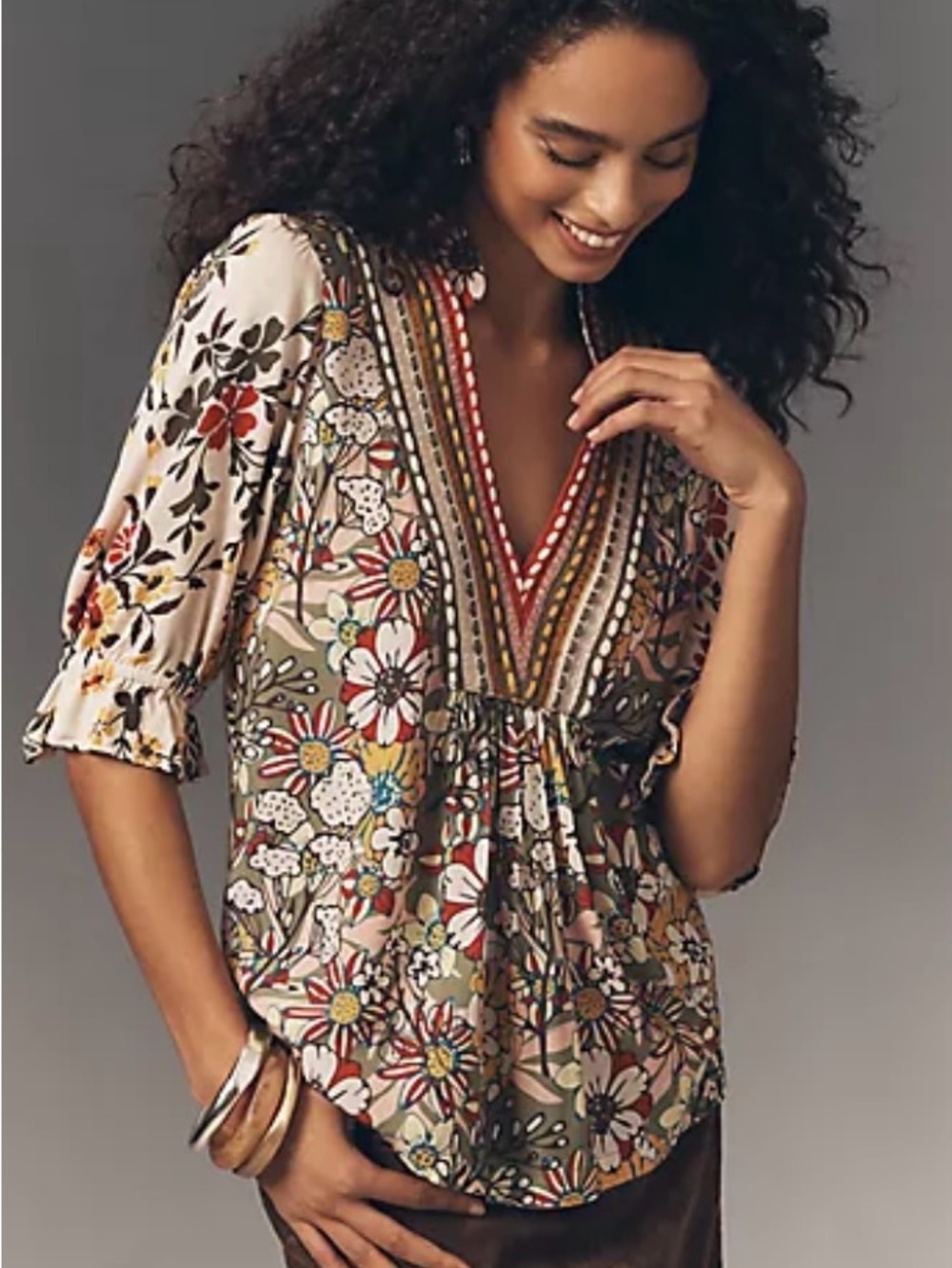 Anthropologie x Bl^nk London Stephanie Embroidered Boho Floral Blouse sz L